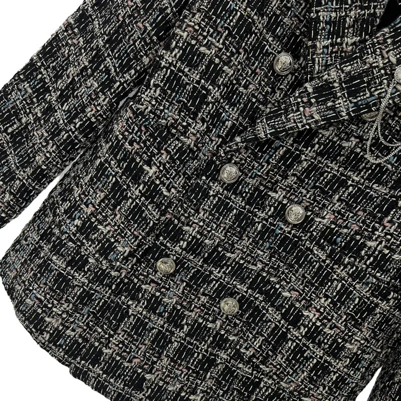 WVGA خريف شتاء جديد رجل المد كوريا نمط منقوشة العصرية بدلة بأكمام طويلة سترة المتخصصة شيك عادية تويد بليزرات Ins Y2K W13862 #6