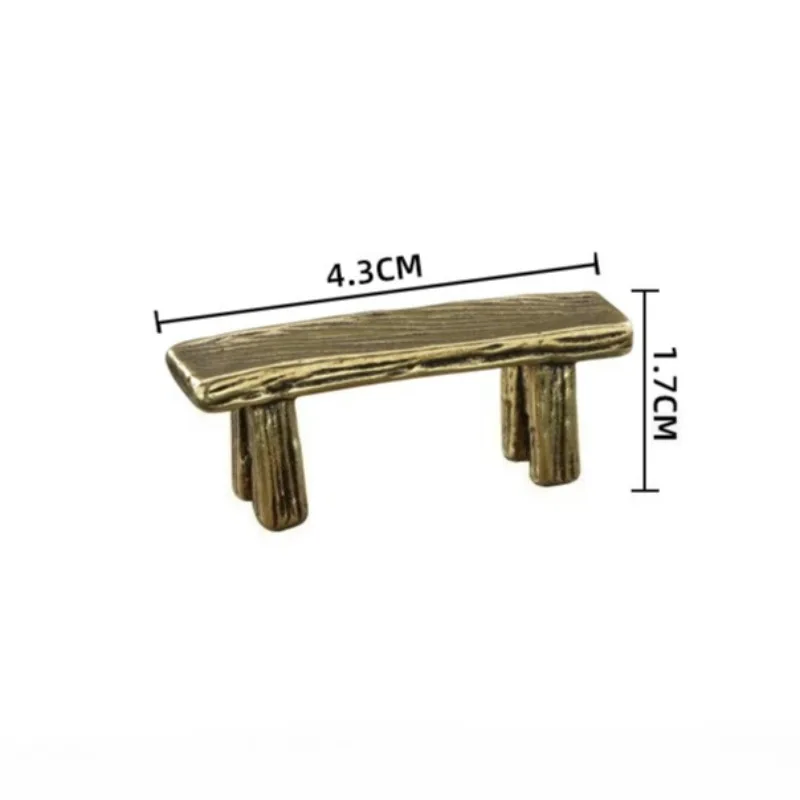 1 PC Solid Brass Carved Small Bench Handheld Piece Ornament Tea Pet Desk Auto Decor Collectible Vintage Copper Craft Figurines