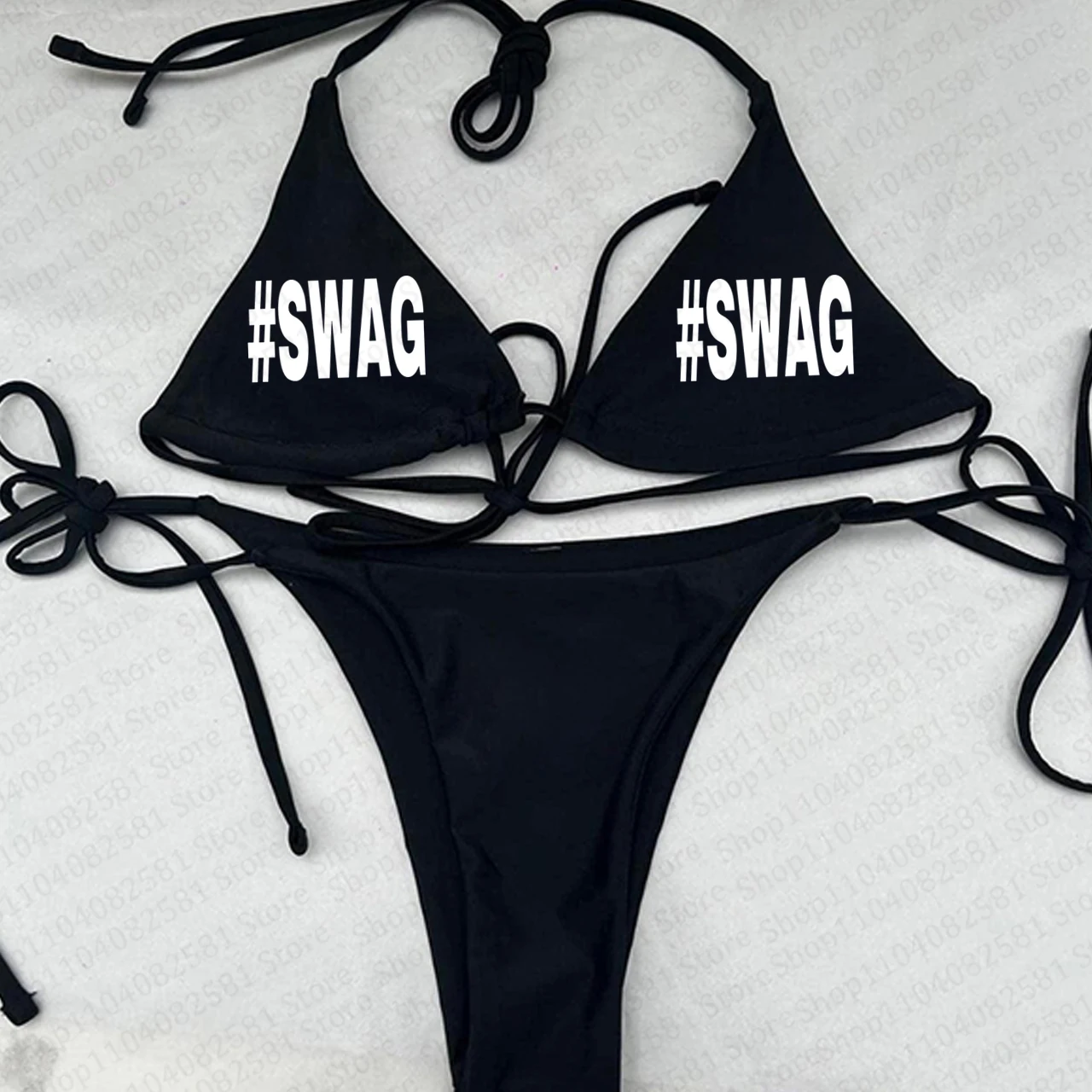 Gothic Y2K fashion letter print garbage sexy hip-hop rock swimsuit bikini retro 2000s female punk new beach swimsuit emo punk