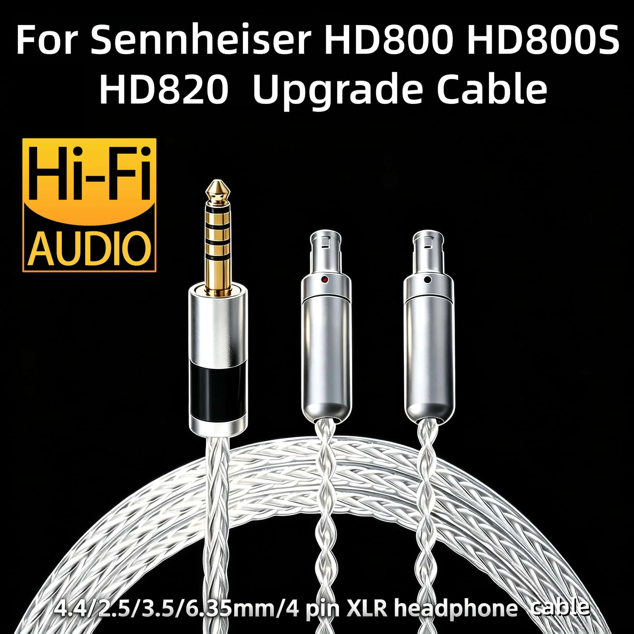 8-Kern OCC Kupfer-Silber-Mischkabel für Kopfhörer-Upgrade mit Doppelstecker für Sennheiser HD800 HD800S HD820 2,5 3,5 4,4 6,35 XLR