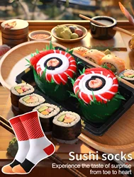 1 Pair of Mid-Calf Men's Socks, Novelty and Fun Sushi Socks, European and American Fashion Trend Style, Comfortable and Breathable, Suitable for Gifting to Mom, Lover, Party, Casual, Novelty Gift, Valentine's Day, Christmas, New Year, Unisex, Autumn and Winter Style, All-Season Style, Cute and Fun Socks
