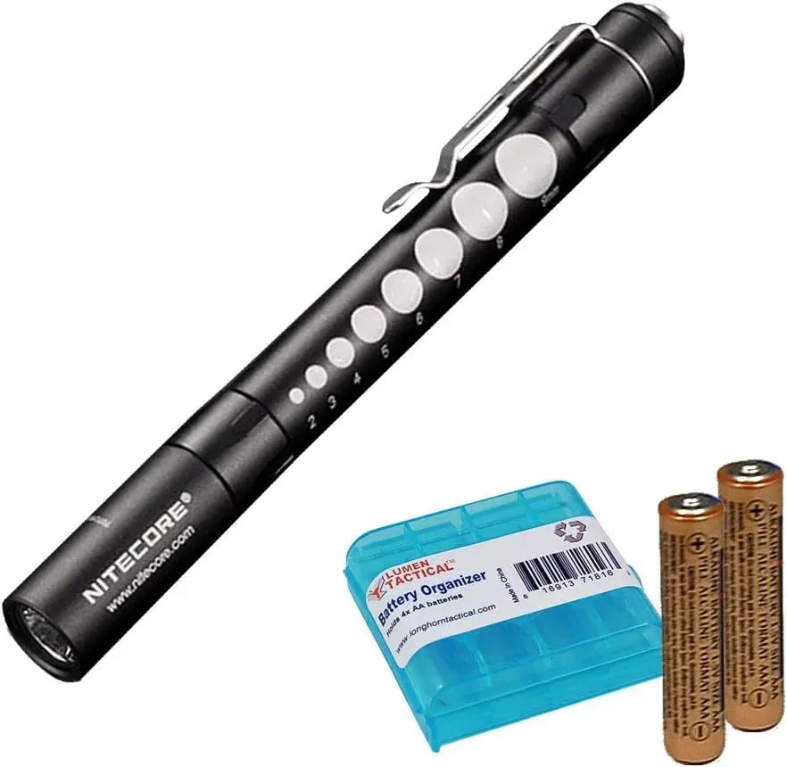 

MT06MD Penlight Flashlight, 180 Lumen LED for Doctors, Nurses, EMTs with 2x AAA Batteries & Battery Organizer (Black)