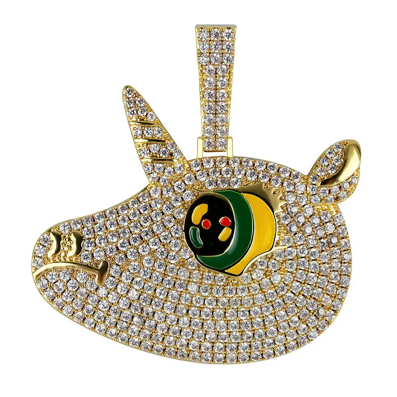 

Hip Hop Full AAA CZ Zircon Paved Bling Ice Out Cute Cartoon Unicorn Pendants Necklace For Men Rapper Jewelry Gold Color Gift