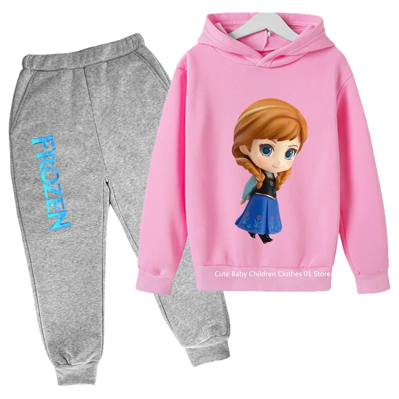 2024 New Sports Pullover Frozen Cute Anime Hoodie Girl Coat+Pants 2P Boys 3-14Y Birthday Gift Elsa Set