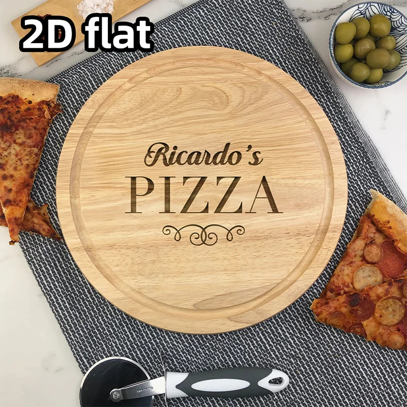 Personalized custom round wooden pizza platter. Center display design. Gift for moving into a new home. Birthday surprise. Exclu