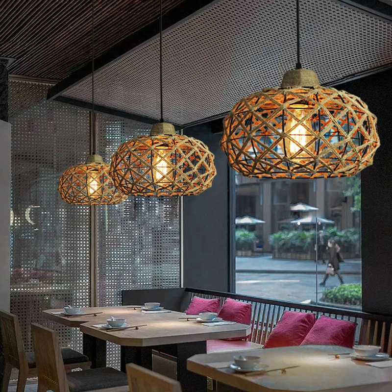 American Loft Vintage Hemp Rope Pendant Industrial Restaurant Bar Cafe Light Iron Pendant Lamp Dining Room Headlight