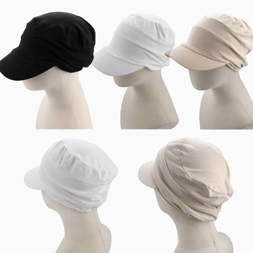 

New Fashion Hat Women Solid Casual Peaked Cap India Hat Muslim Ruffle Cancer Chemo Hat Beanie Scarf Turban Bonnet Head Wrap Cap