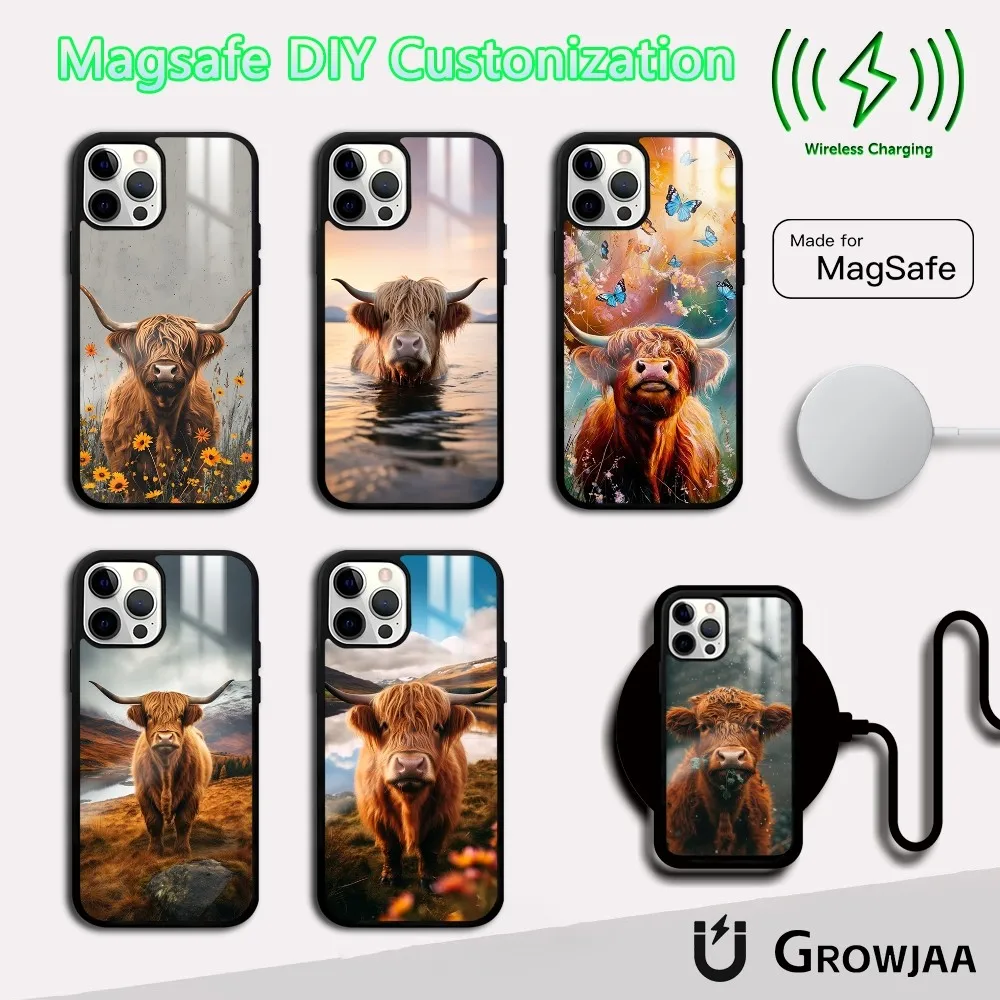 

Cute Highland Cow Phone Case For iPhone 16 15 14 13 12 11 Pro Max Plus Mini Magsafe Mirror Wireless Magnetic Cover