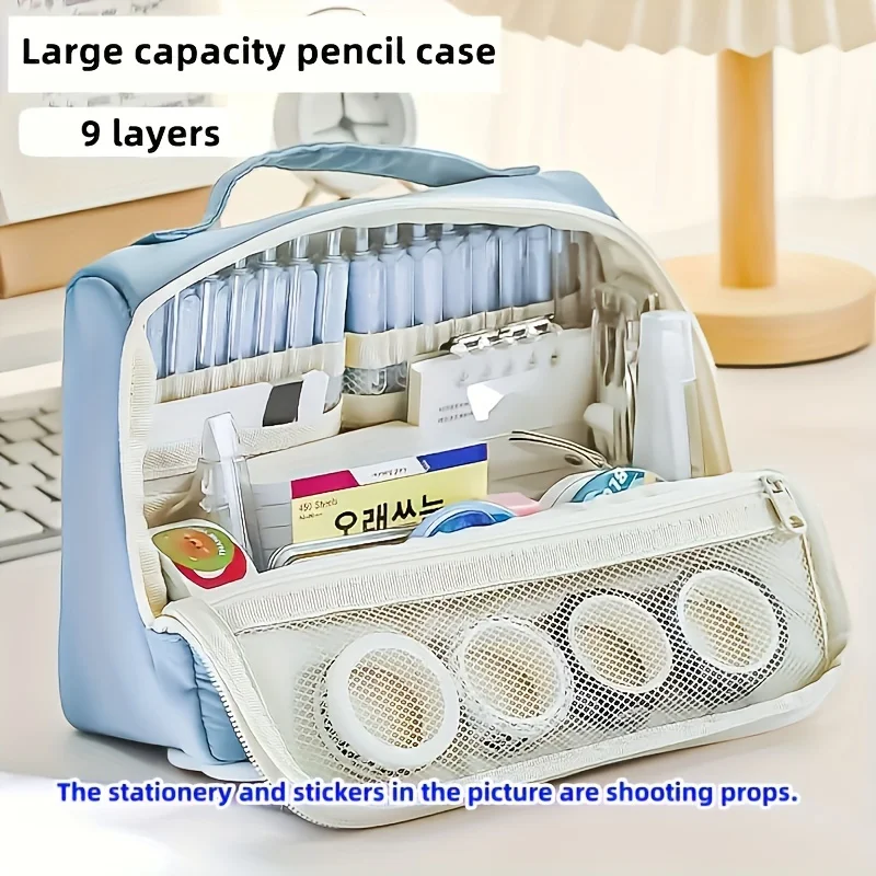 Extra-Large Polyester Pencil Case, Durable & Spacious, Multi-Purpose for School, Office, Makeup Storage, Portable Design
