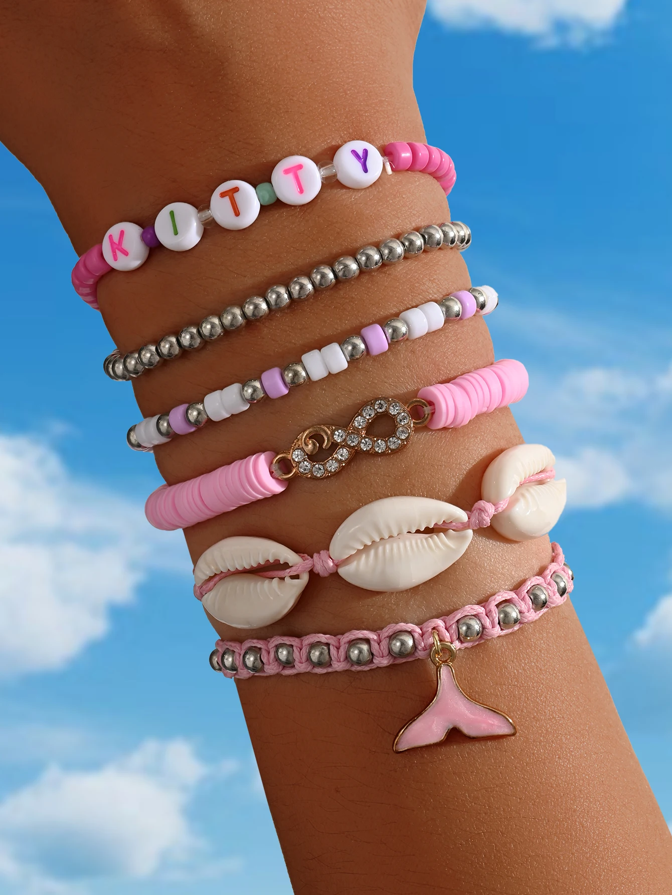 Pink Mermaid Tail Letter Shell Handmade Bracelet 1 Pcs Romantic Girl Travel Beach Party Handmade Jewelry Accessory Gift New