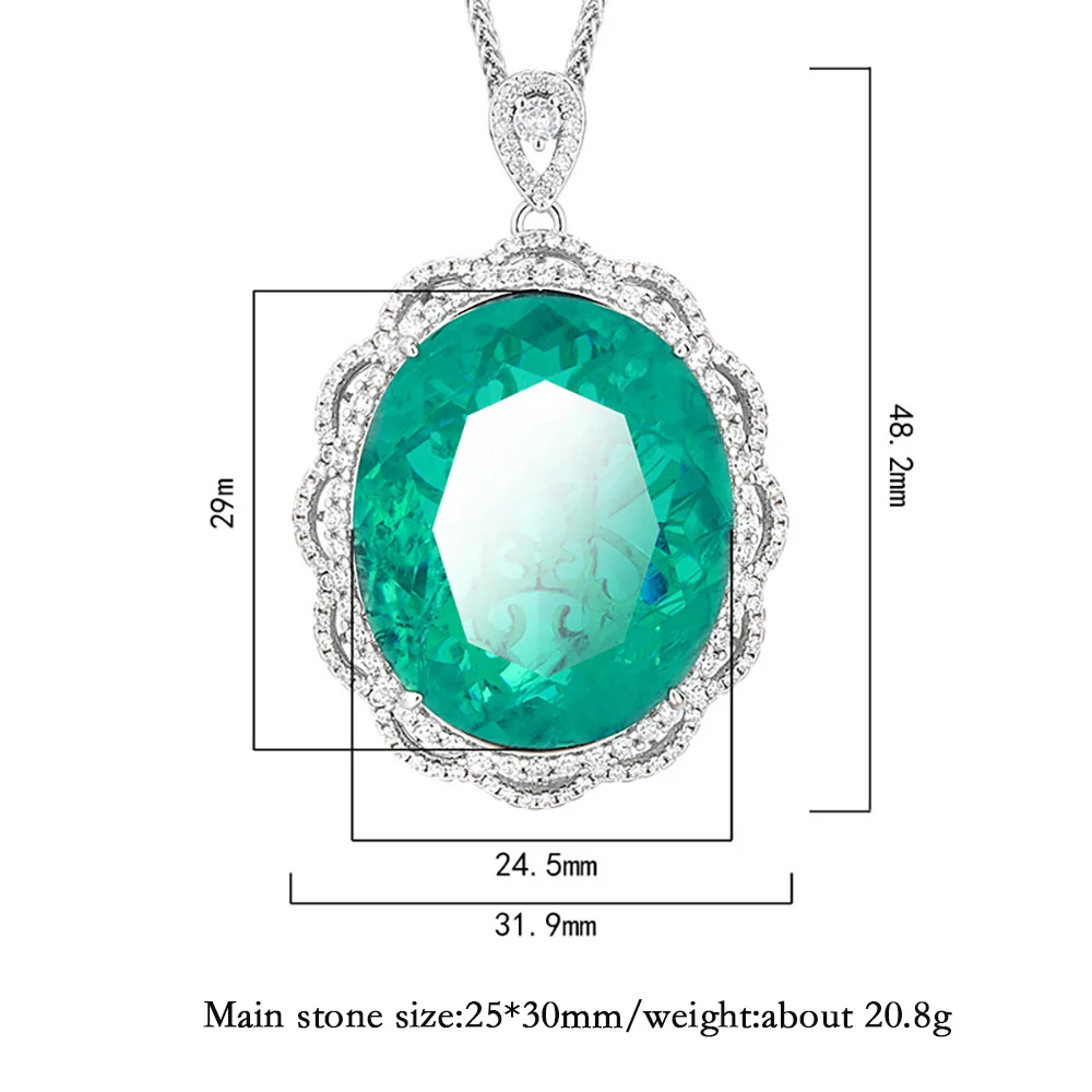 2025 Retro 25 * 30mm Paraiba Turmalin Szmaragdowy wisiorek Naszyjniki dla kobiet Gemstone Lab Diamond Cocktail Party Fine Jewelry Gift