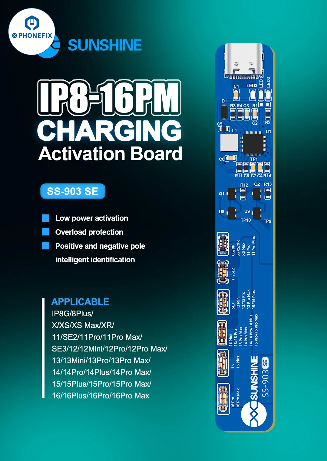 SUNSHINE SS-903 SE Battery Charging Activation Board For Phone 8- 16Plus Pro Max Fast Charging Automatic Activation No dismantle