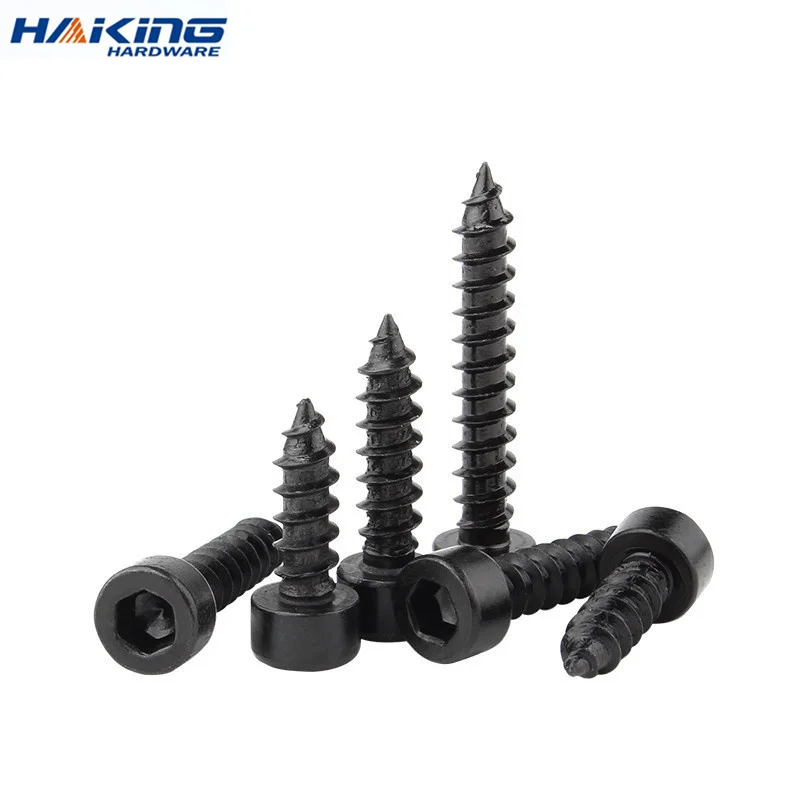 10pcs/lot M2 M2.6 M3 M3.5 M4 M5 M6 Hex Hexagon Socket Cap Head Self Tapping Screw 8.8 Grade Black Carbon Steel Allen Head Screw