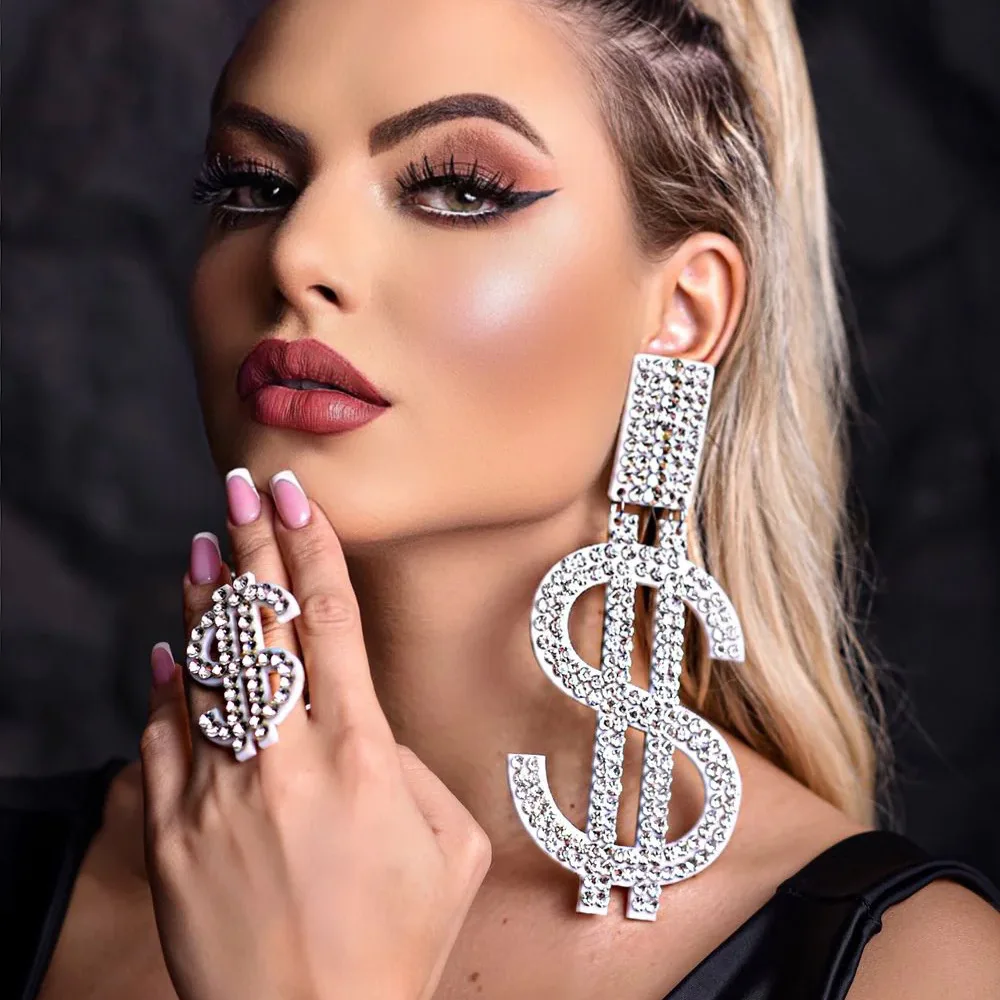 New rhinestone earrings, personalized exaggerated dollar earrings full of diamond accessories earrings