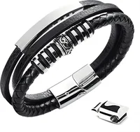 Bracelets en cuir tendance pour hommes, en acier inoxydable, corde tressée multicouche de 21CM, bijoux cadeaux 1