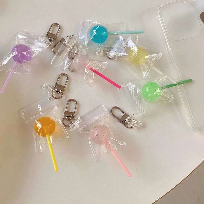 1PC Candy Bag Ornaments Simulation Packaging Lollipop Keychain Transparent Luminous Resin Accessories Creative Gifts