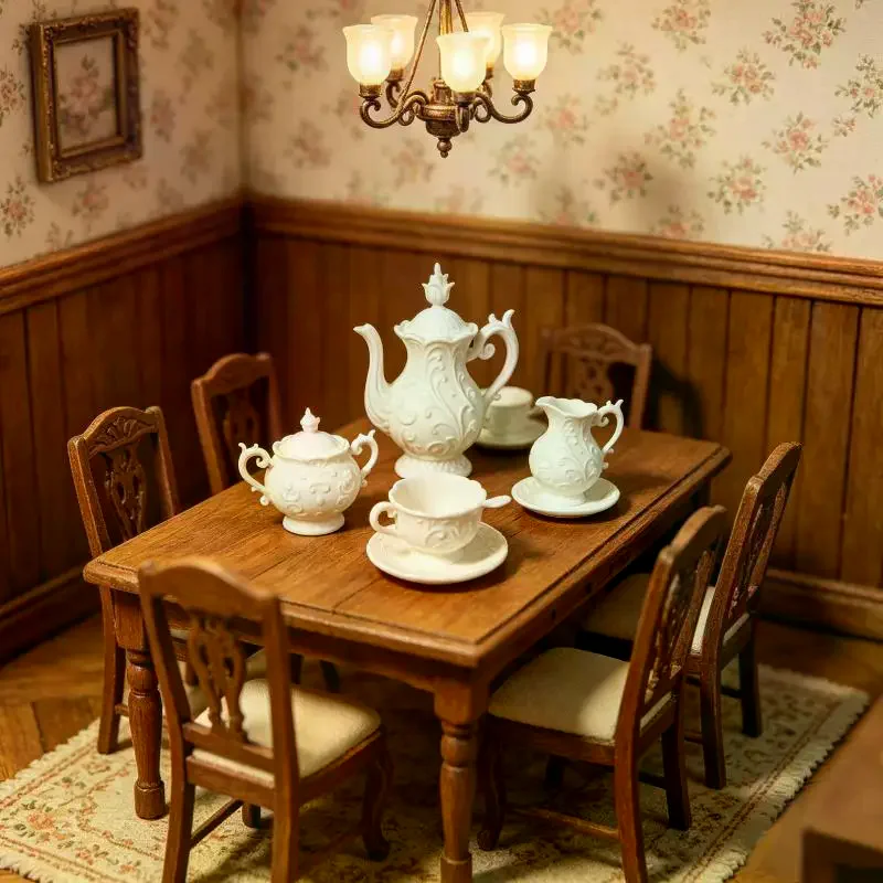 1 Set Simulation Mini Flower Relief Dish Model Miniature Dollhouse Teapot Tea Cup Kit Doll House Decor Accessories