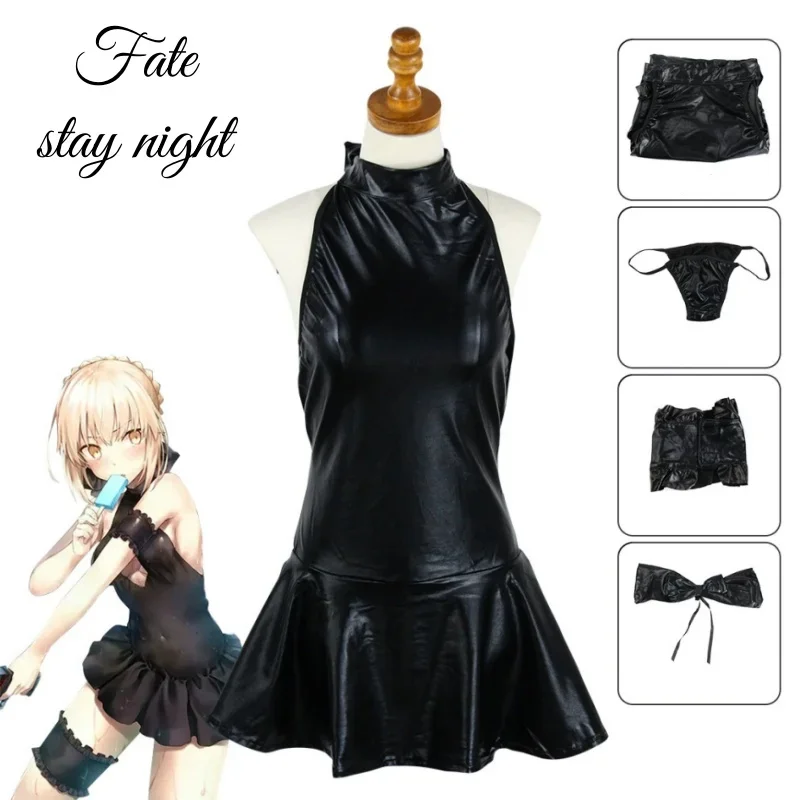 

Game Anime Fatestay night Altria Pendragon Saber Cosplay Costume Anime black swimsuit dress sexy halloween costumes for women