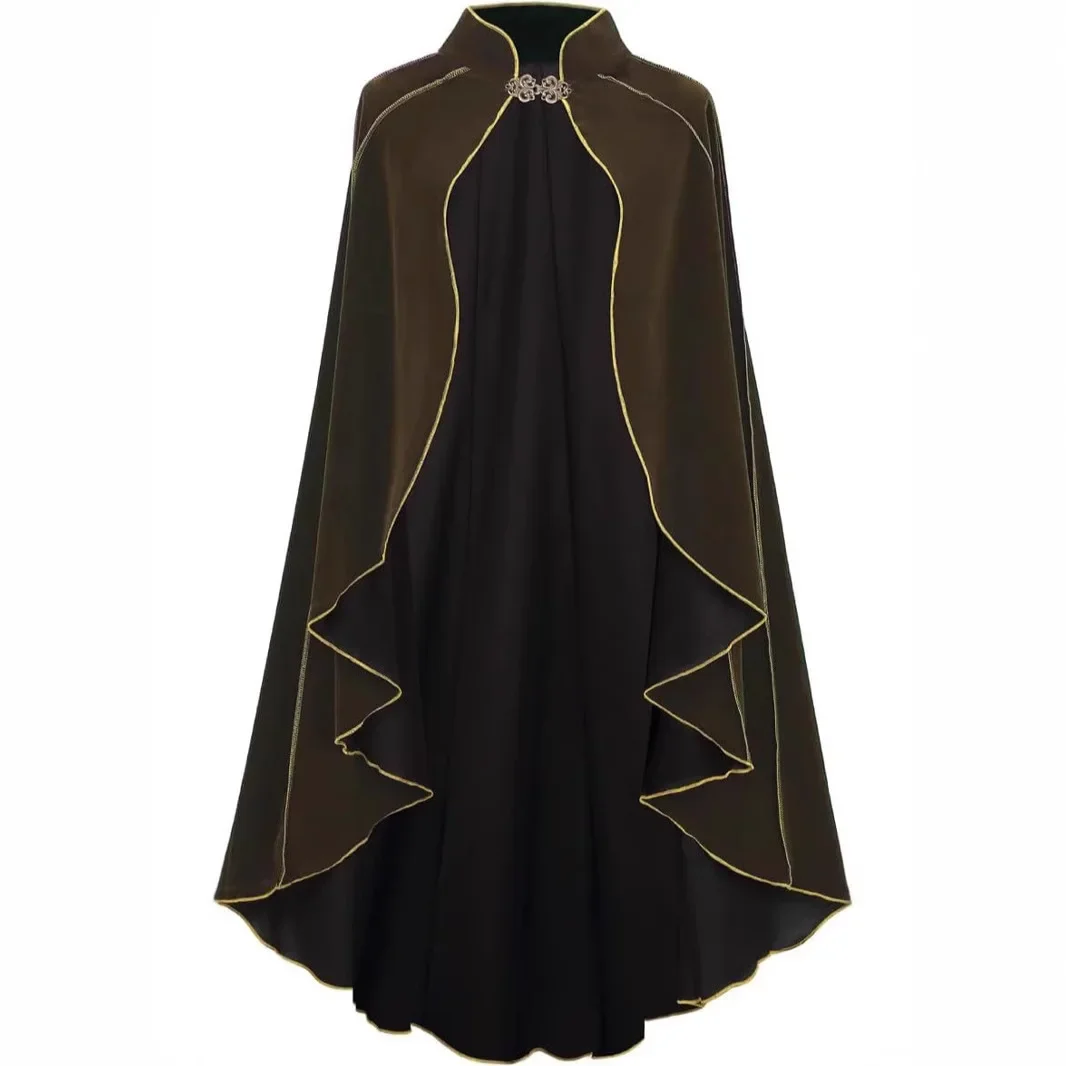 المرأة ديلوكس الملكة المخملية عباءة القرون الوسطى الرجعية الذهب الحواف الفيكتوري نوبل القوطية عباءة أداء زي هالوين مصاص دماء الرأس #4