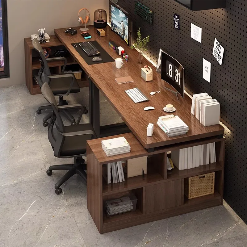 

Double computer desk desktop e-sports table L-shaped desk bookshelf integrated table side by side home desk corner table