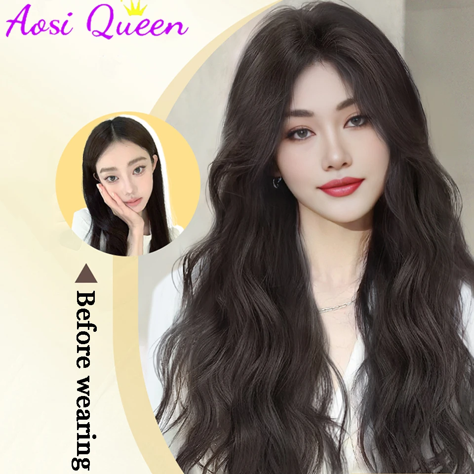 AOSI Synthetic 25 Inch Middle Parted Bangs Long Curly Wig Natural Fluffy Chemical Fiber Heat Resistant Wig