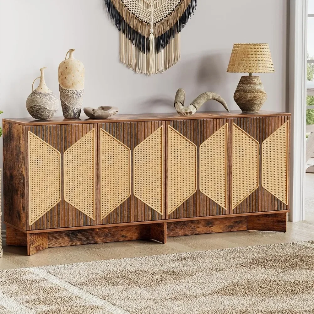 

Sideboard Buffet Cabinet with Storage, 70'' Large Modern Boho Rattan Buffet Sideboard Cabinets, Accent Credenza Storage