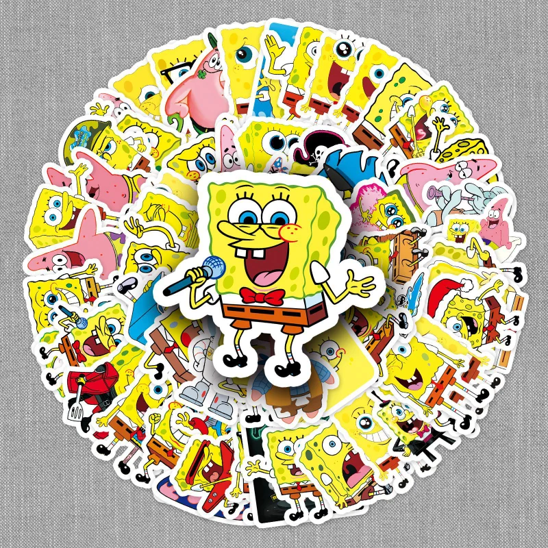 60PCS SpongeBob SquarePants Stickers Cartoon Luggage Refrigerator Bicycle Scooter Car Motorcycle Waterproof Stickers Wholesale