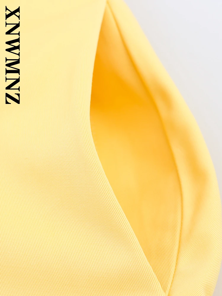 Xnwmnz 2025 verão mulher chique deslocamento turn-down colarinho sem mangas midi vestidos moda simples senhora casual vestido plissado