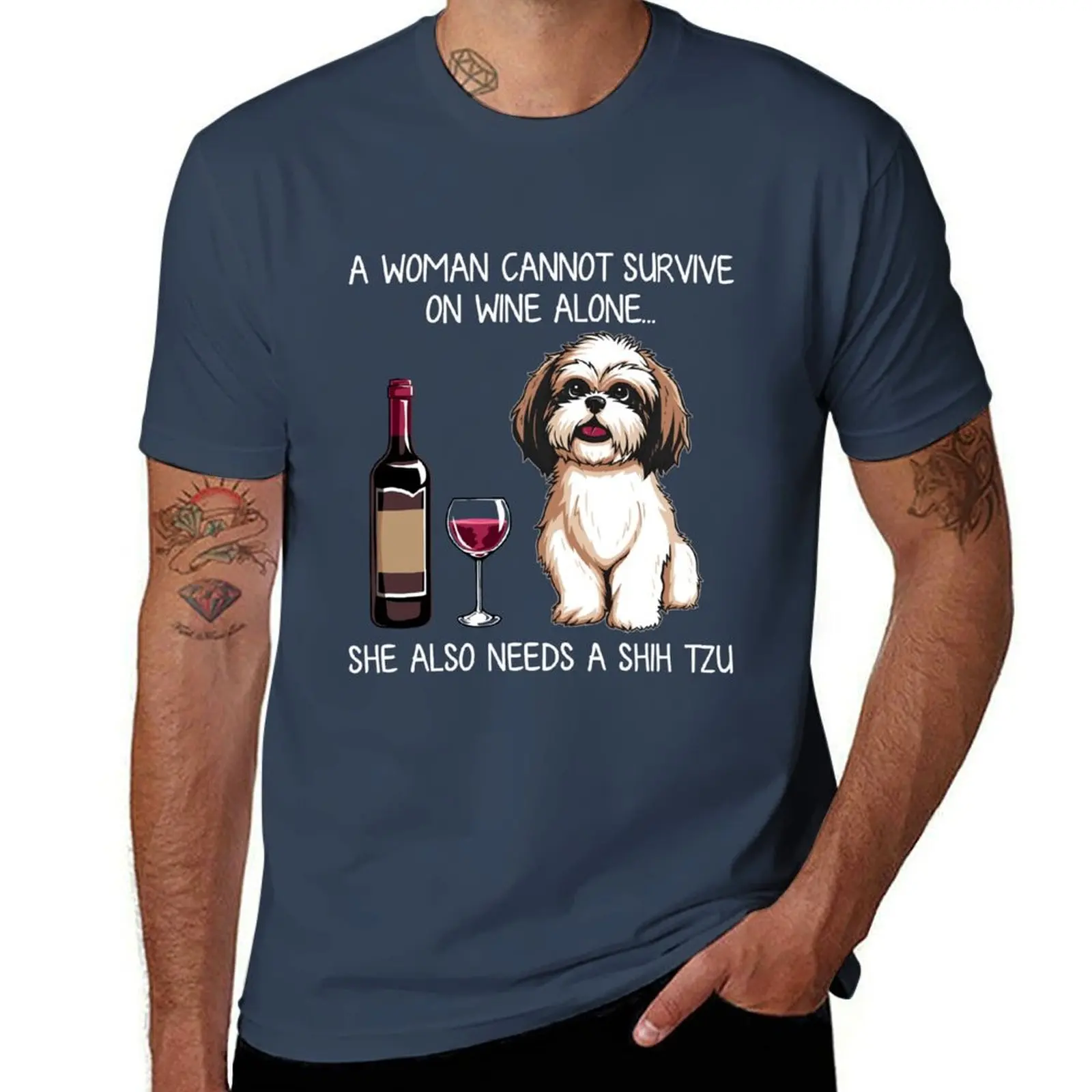 

Shih Tzu and wine Funny Dog T-Shirt Cool Feeling Summer Tee Shirt