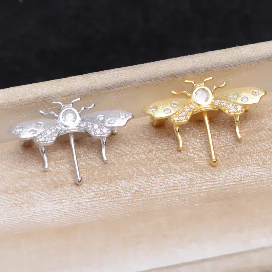 

925 Sterling Silver Brooch Mounts Base Findings Settings Mountings Jewelry Fittings for 9-12mm Pearls 3pcs/lot
