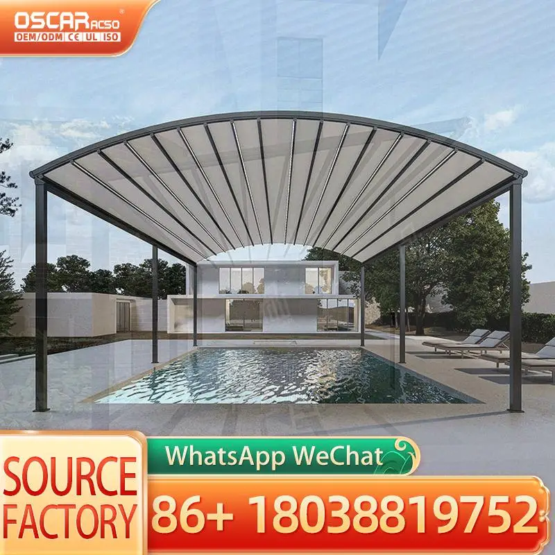 Four Season PVC Pergola with Electric Operation Powder Coated Aluminum Frame Pressure Treated Wood Eco Friendly for Garden Patio