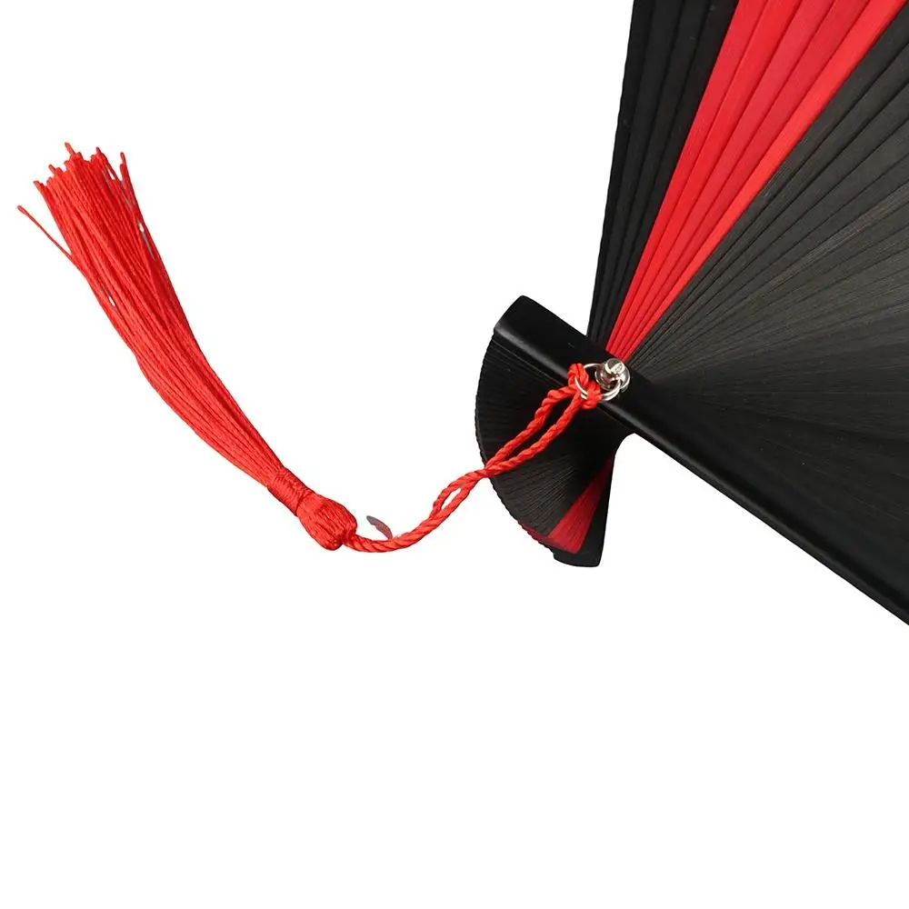 Black Small Compact Handmade Folding Dance Props Kimono Fan Dance Fan Ornament Bamboo Fan