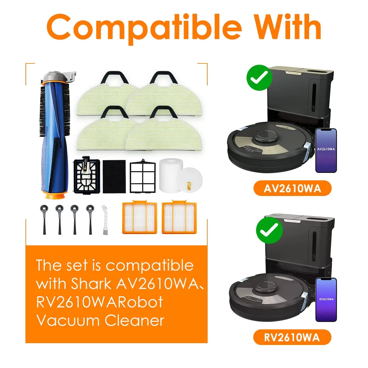 ใช้ได้กับ RV2610WA ปลาฉลาม/หุ่นยนต์ดูดฝุ่น RV2610WD ตัวกรองก่อนทำจากโฟม HEPA อุปกรณ์เสริมผ้าเช็ดทำความสะอาด