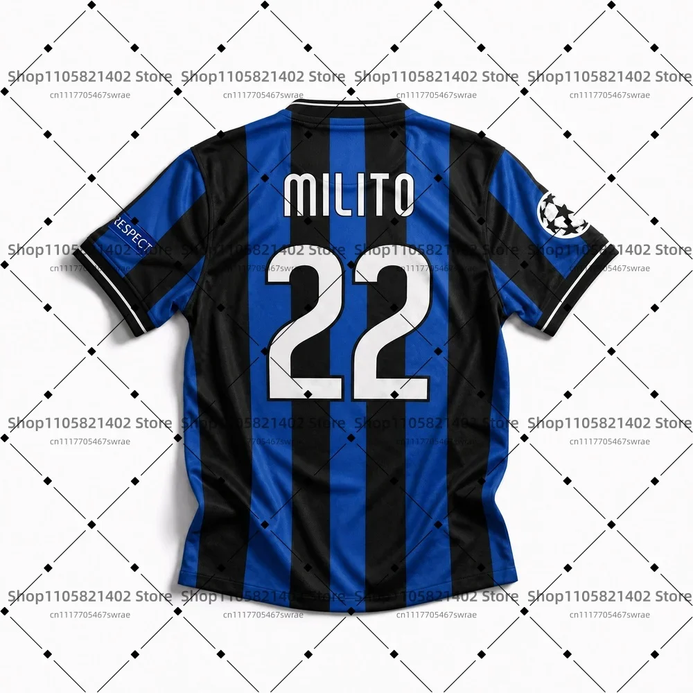 Classic Italian 22 Blue Black Stripe Maglia da Calcio Tee Smooth Polyester for Daily Fan Outfits and Casual Wear