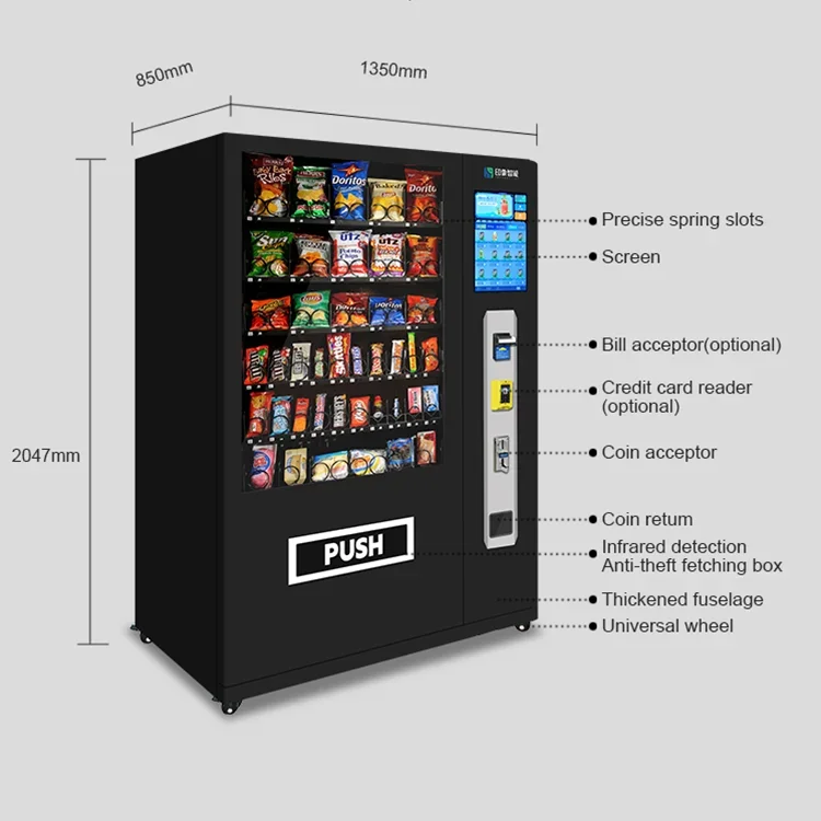 Snack & Drink Combo Vending Machine 5 Inch Screen With Refrigeration System Double Doors