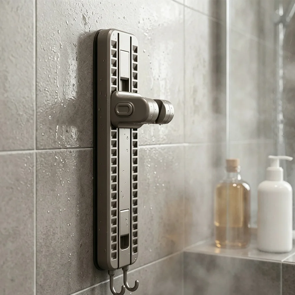 Shower Head Mount with Suction Cup Base Adjustable Height Support and 360 Degree for Customized Shower Head Positioning