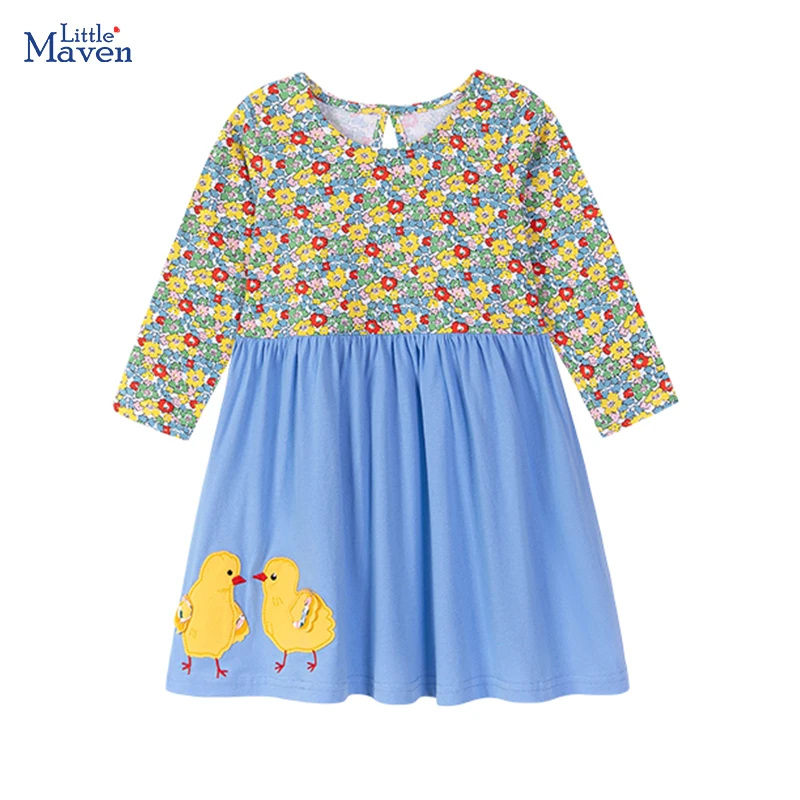 Little maven Baby Girls Clothes Autumn Kids Long Sleeve Dress Flowers Animal Chick Dress Spring Children Party Costumes