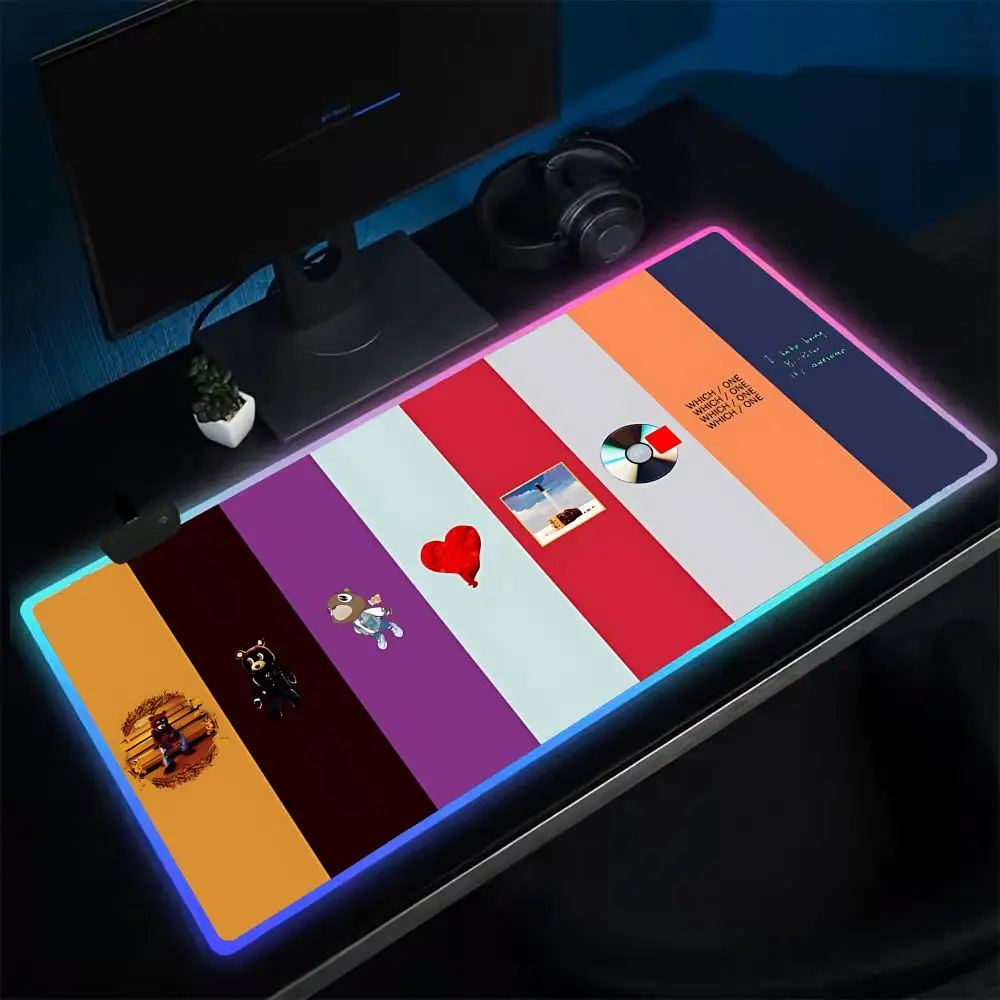 Коврик для мыши Super YEEZUS KAN, игровой коврик для мыши в стиле аниме, светодиодные настольные коврики с подсветкой, резиновый настольный коврик XXL, коврик для мыши RGB, настольные коврики