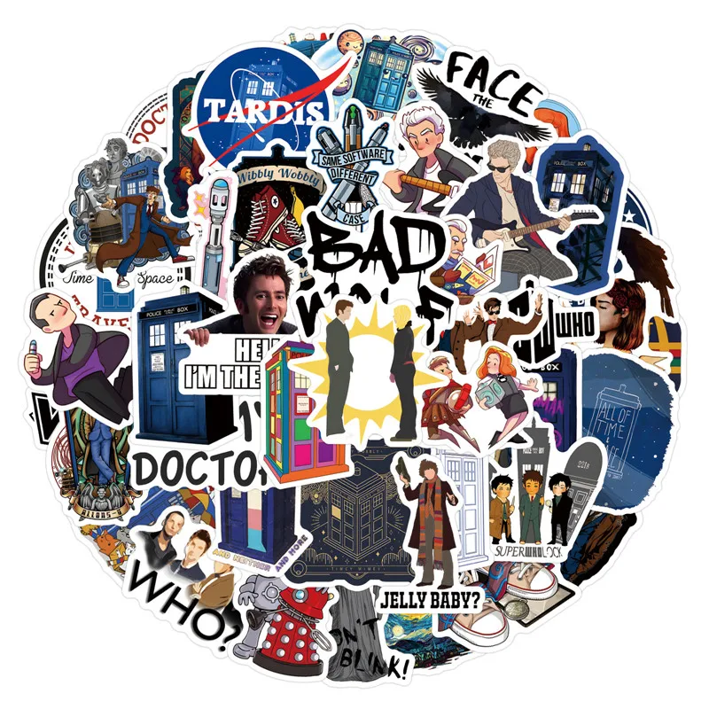 55 Uds. Sin repetición, pegatina de dibujos animados que el Matt Smith de 5-9cm para caja, maleta, colección de PVC, juguete médico