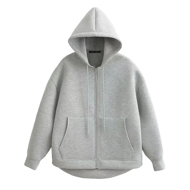 TRAF Grey Women\'s Outerwears Bomber Varsity Jacket Coat 2025 Spring Autumn Ladies Fashion Casual Long Sleeve Black Jackets