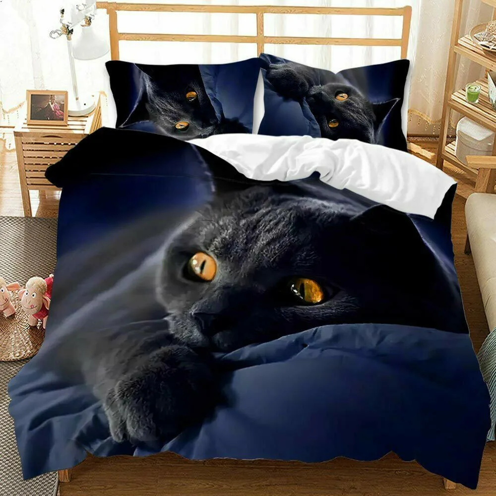 

Cat Duvet Cover Set Girls Boys Cute Blue Cat 3D Print Bedding Set Bold Blue Animal Double Queen King Size Quilt Cover