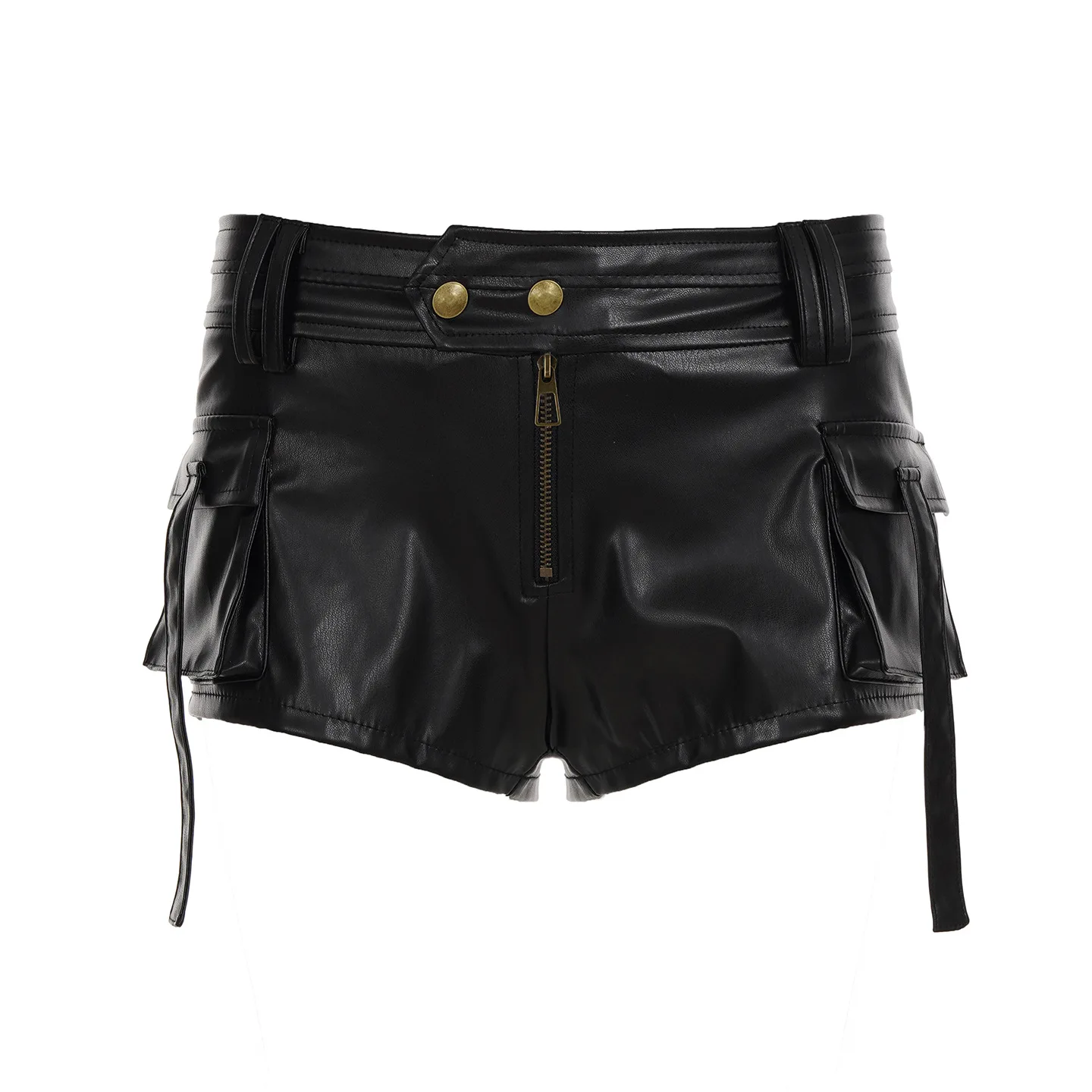 Pantaloncini sexy stile punk da donna in ecopelle attillati neri in pelle PU tinta unita