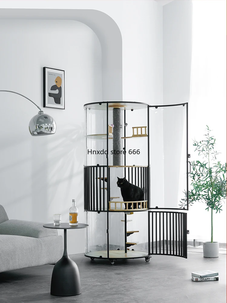 360 ° Super Luxury Cat Villa Solid Wood Premium Three-layer Cat Home Panoramic Glass Cat Cabinet