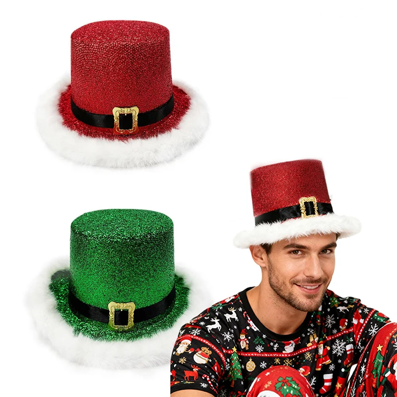 

New Christmas Party Top Hat Comfortable Festive Cosplay Red Green Top Hat with White Brim For Adults Men Women Stage Performance