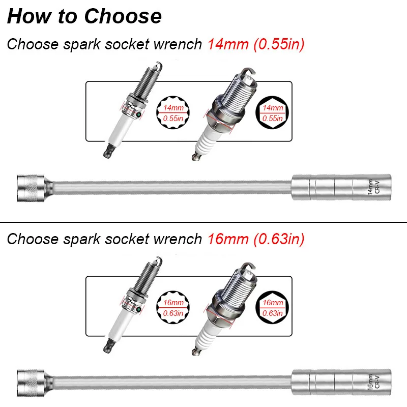 Spark Plug Socket Key Magnetic Tool Wrench Swivel Long Extension Install Replace Repair Kit Torque Remove Gap 14mm 16mm Auto Car