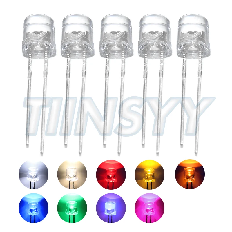 100pcs 5mm Flat Top White Red Yellow Blue Green Assorted Kit Lamp Diode LED Ultra Bright Bulbs Emitting Diodes F5 5 mm DIY Light
