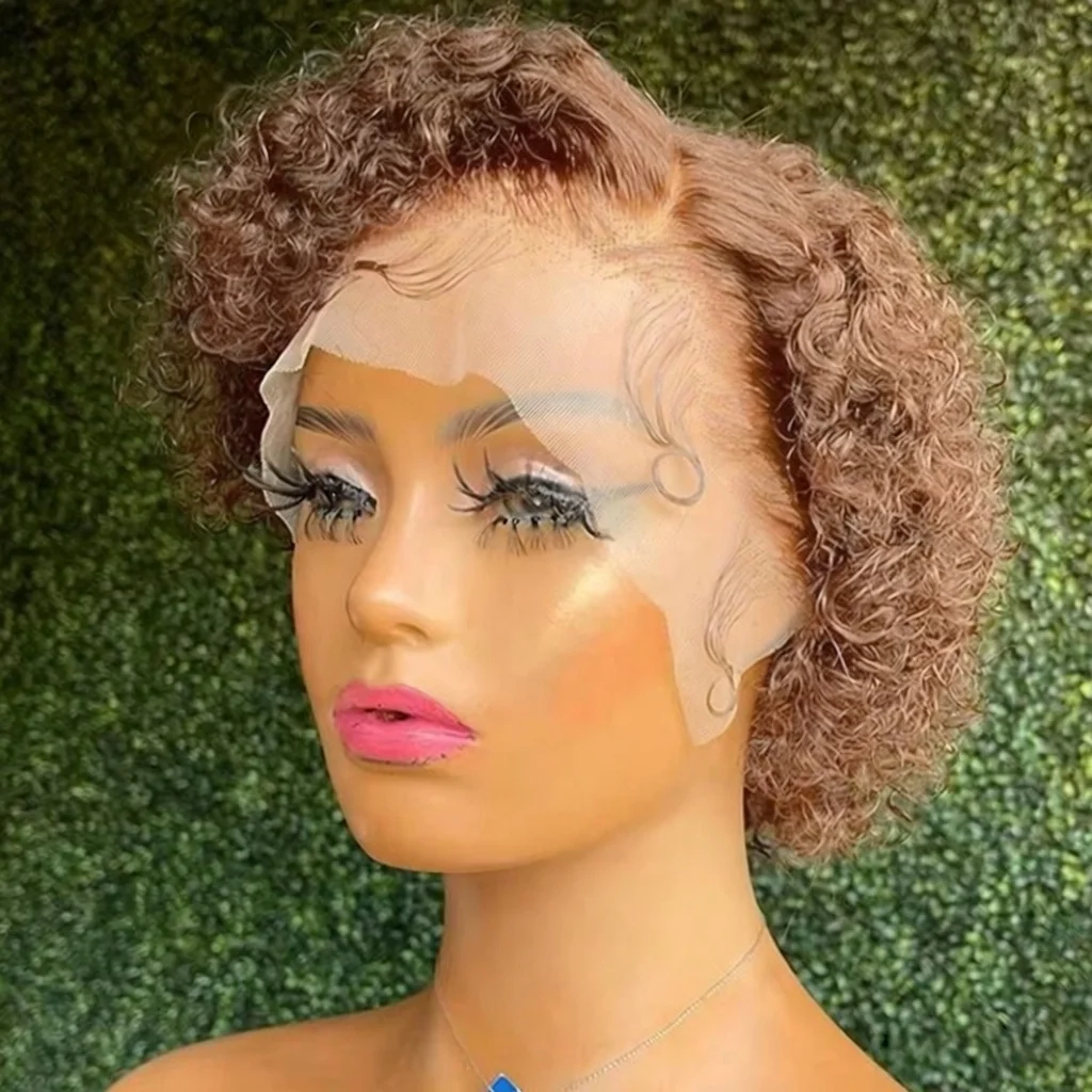 

﻿ 13x4 вьющиеся кружевные передние бразильские человеческие волосы парики короткие вьющиеся боб парики из человеческих волос стрижка пикси боб парик для женщин