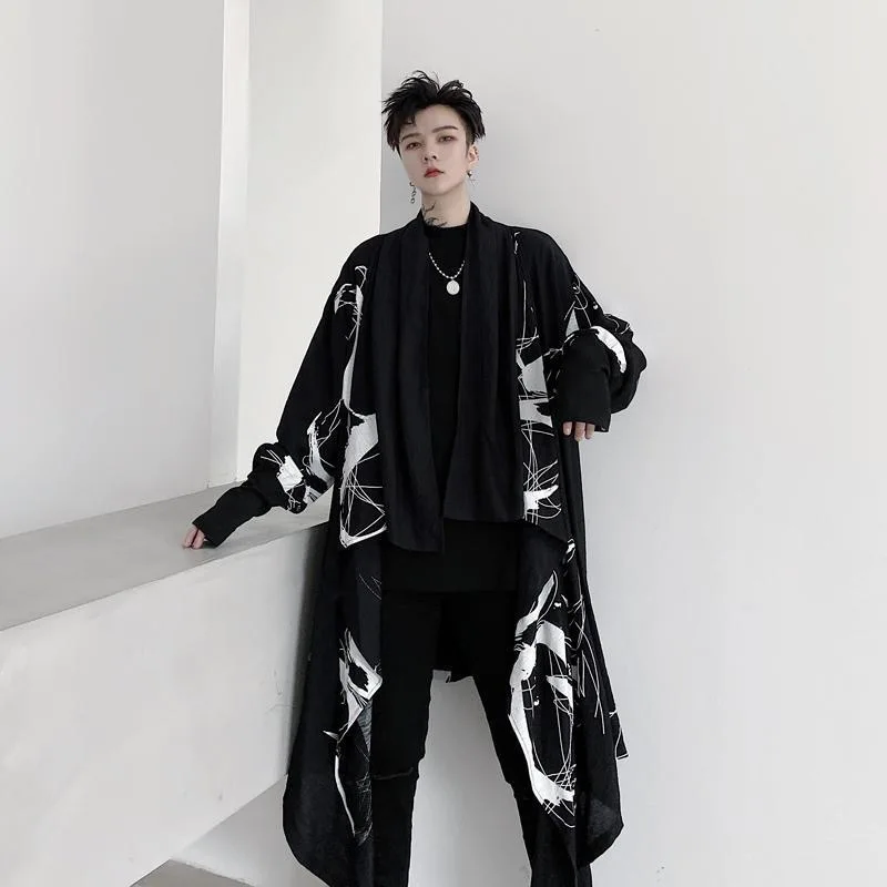 

ARENS Black Ultrathin Wizard Trench Coat Windbreaker Men 2025 Summer Cardigan Cloak Jacket Punk Streetwear Techwear