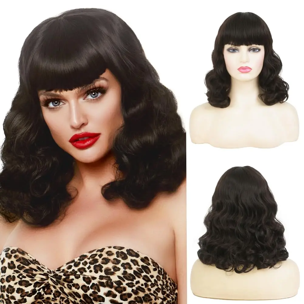 

Женский черный парик с короткими волнами 1920-х годов и челкой, синтетический вьющийся парик, термостойкий, винтажный парик для косплея на Хэллоуин