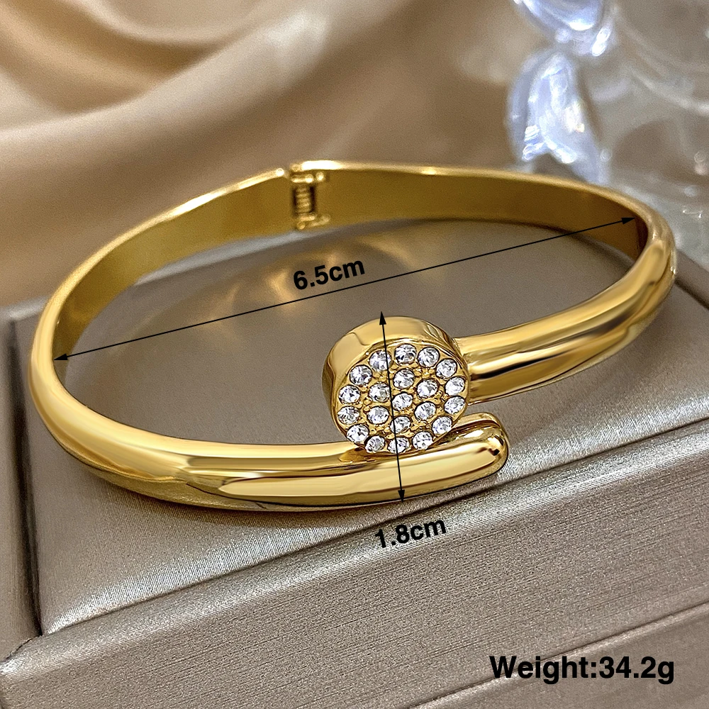 Flashbuy New Design Stainless Steel Bangle Bracelet for Women Charm Inlay Rhinestone Waterproof Wrist Fashion Jewelry